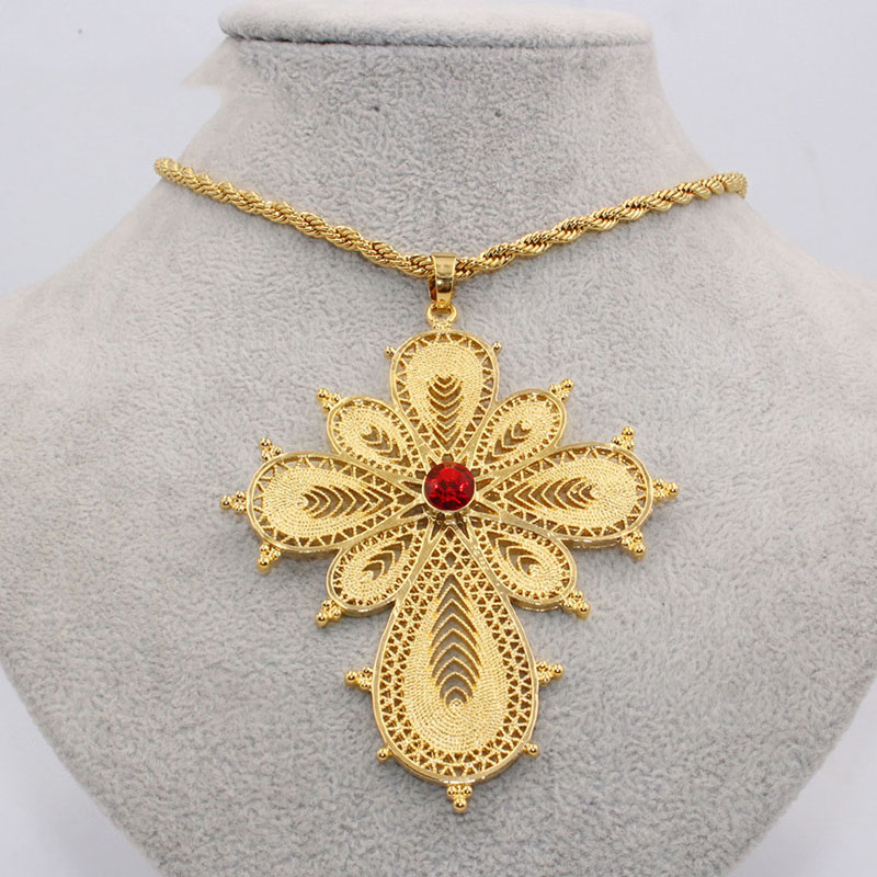 24k Gold Red Gemstone Pendant Necklace Supplier