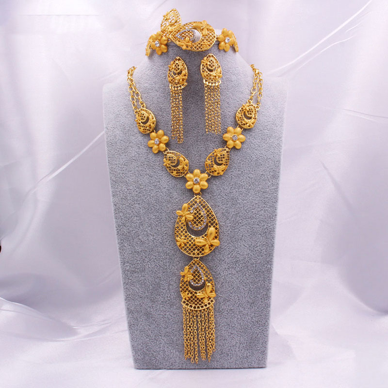 24k Gold Wedding Bridal Necklace Ring Earrings Bracelet Set Of 4 Manufacturer