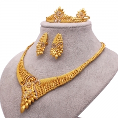 24k Gold Plated Bridal Necklace Ring Earrings Bracelet Set Of Four Supplier