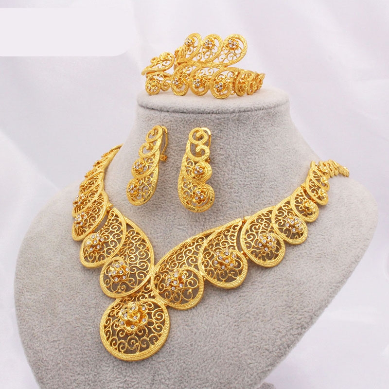 24k Gold Wedding Necklace Ring Earrings Bracelet Set Of 4 Manufacturer