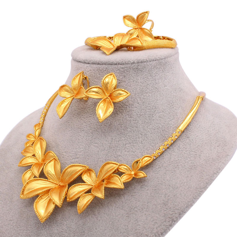 24k Gold Bridal Necklace Bracelet Earrings Ring Set Of 4 Manufacturer