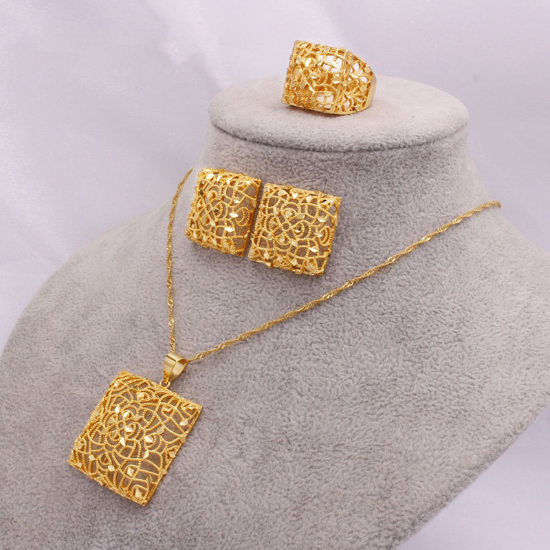 24k Gold Bridal Necklace Earrings Ring Supplier