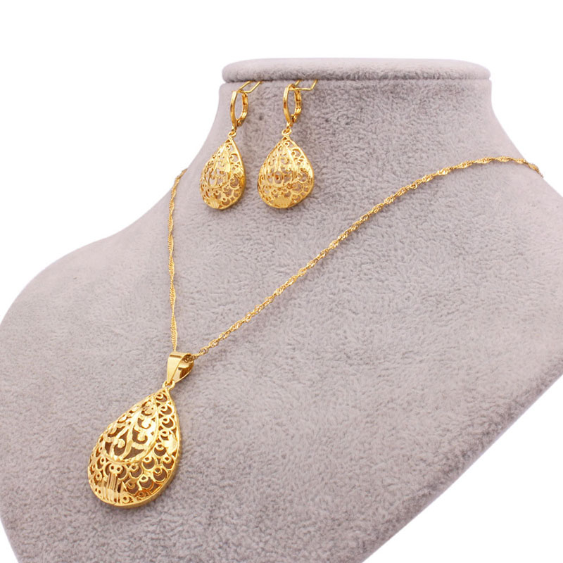 24k Gold Plated Bridal Necklace Earrings Set Supplier