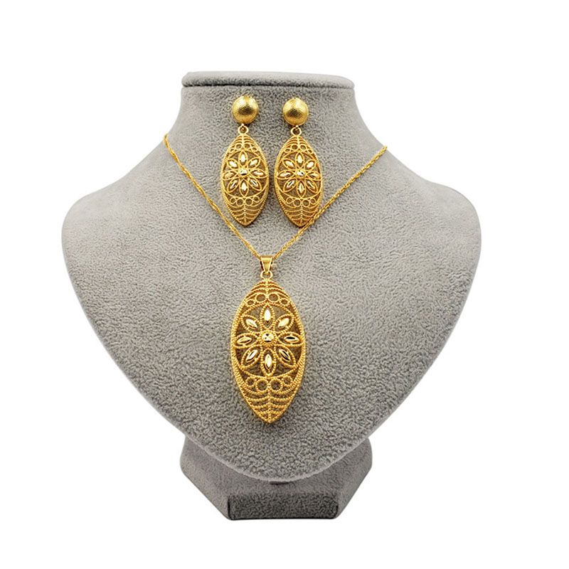 24k Gold Plated Bridal Necklace Earrings Set Of Two Supplier