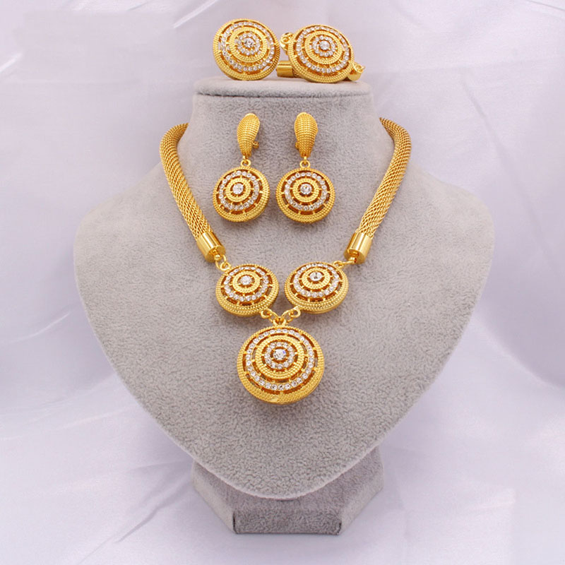 Bridal 24k Gold Plated Necklace Earrings Ring Bracelet Set Of 4 Supplier