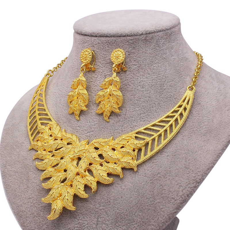 Bride 24k Gold Plated Necklace Earrings Set Supplier