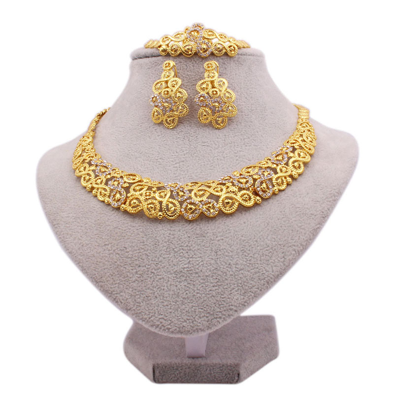 24k Gold Bridal Necklace Bracelet Earrings Ring Set Of 4 Manufacturer