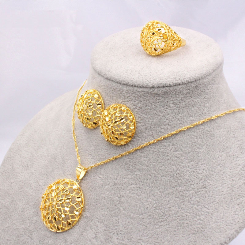 Gold Bridal Necklace Earrings Ring Set Of 3 Supplier