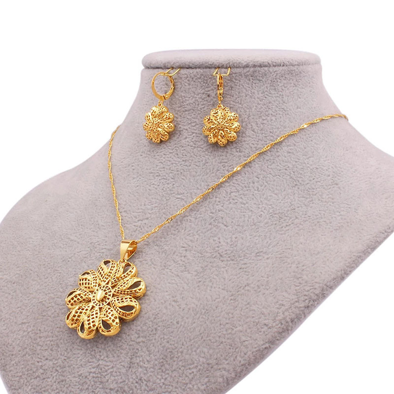 24k Gold Plated Bridal Necklace Earrings Set Of Two Supplier