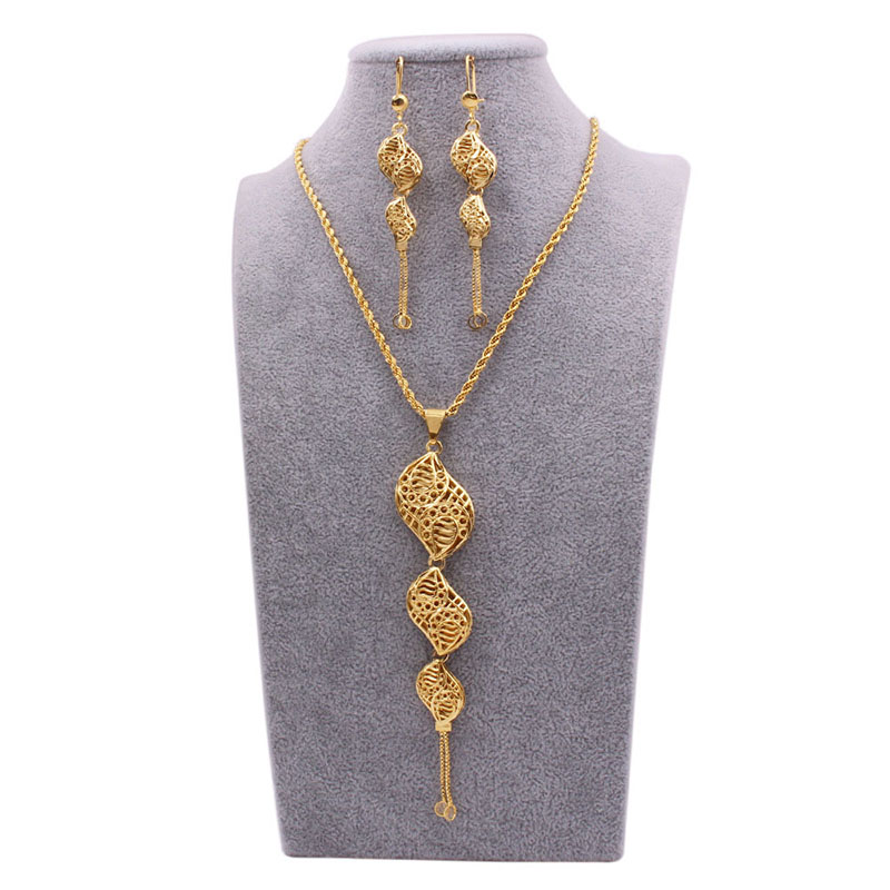 24k Gold Plated Bridal Necklace Earrings Ring Set Supplier