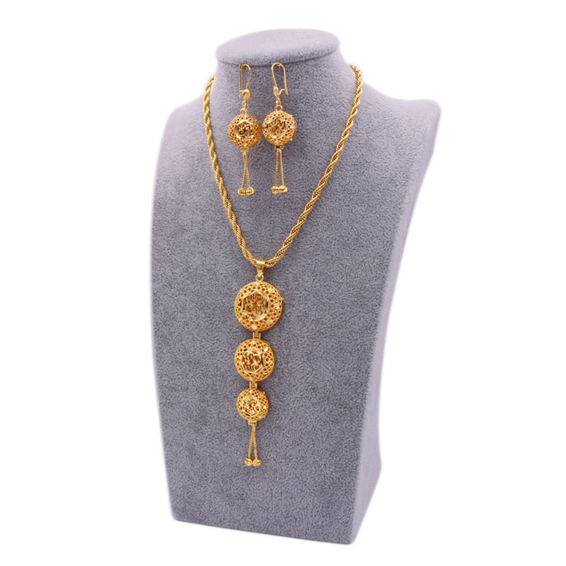 24k Gold Plated Necklace Pendant Earrings Wedding Two Piece Set Supplier
