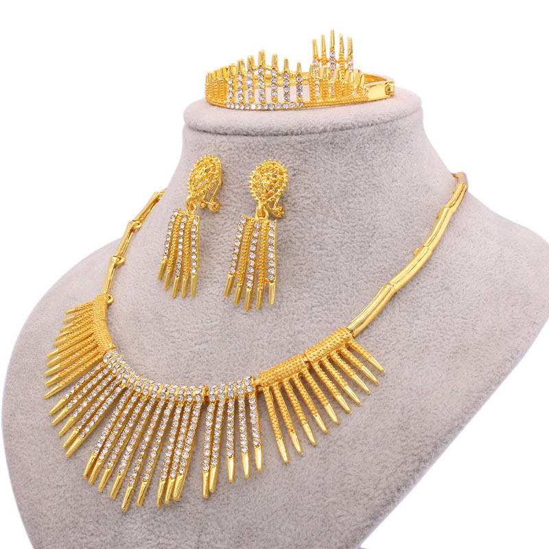 24k Gold Plated Necklace Earrings Ring Bracelet Set Of Four Supplier