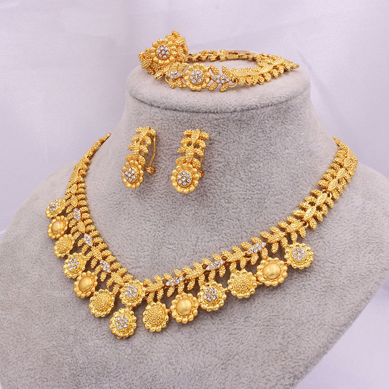 24k Gold Plated Bridal Necklace Earrings Ring Bracelet Set Of Four Supplier
