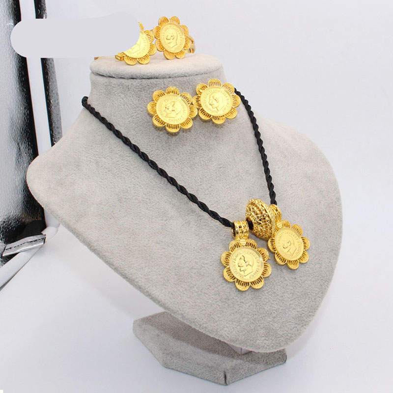 Gold Wedding Necklace Earrings Ring Set Of 3 Supplier