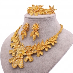 Bridal 24k Gold Plated Necklace Ring Earring Bracelet Set Of Four Supplier