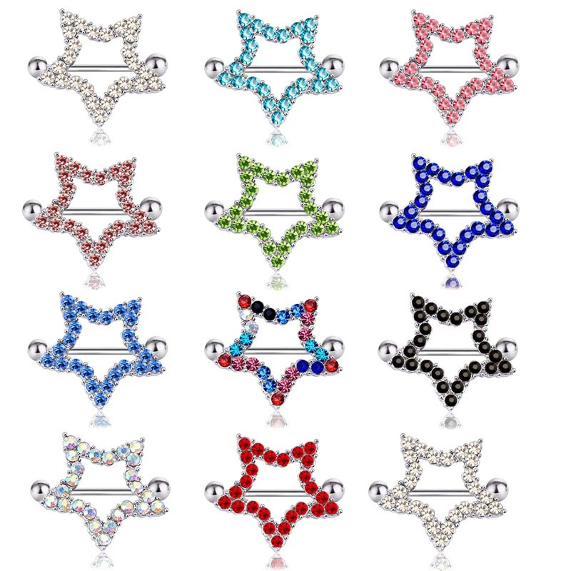 Wholesale Jewelry Stainless Steel 14g Pentagram Punk Style Nipple Ring Star Nipple Piercing