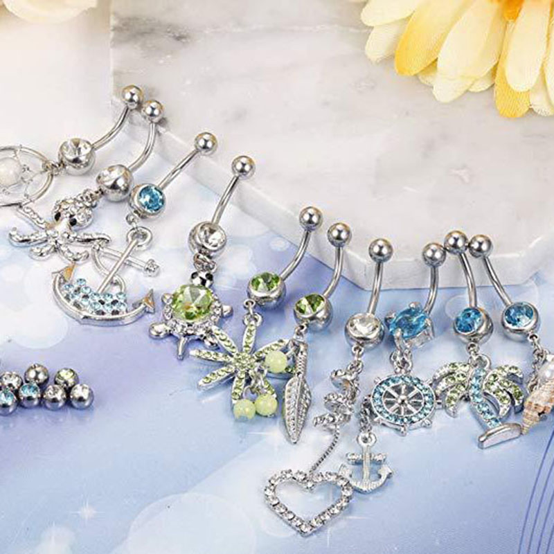 Ten-piece Stainless Steel Turtle Leaf Cross Belly Button Ring Set Supplier
