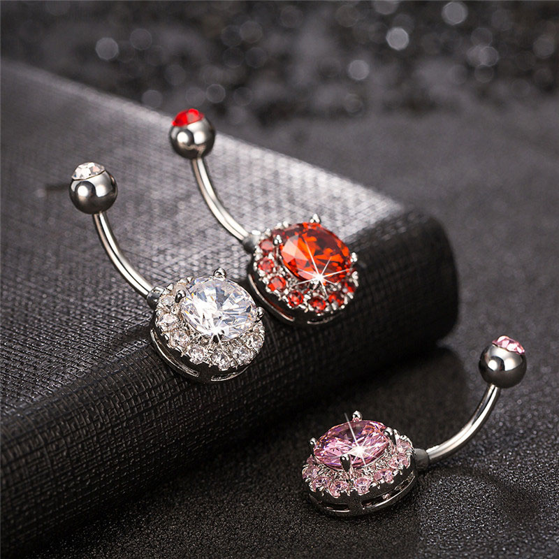 Double Diamond Zircon Belly Button Ring Rose Gold Navel Ring Belly Button Piercing Supplier