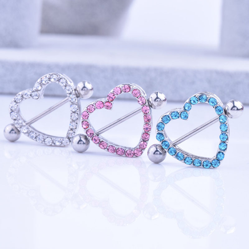 Body Heart-shaped Nipple Ring Stainless Steel Anti-allergic Double Layer With Diamonds Heart-shaped Nipple Ring Supplier