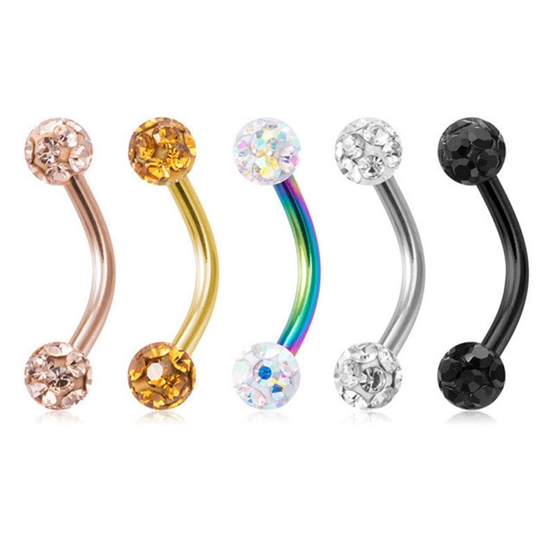 Wholesale Jewelry Full Diamond Ball Black Earrings Eyebrow Studs Rose Gold 1.2cm Zirconia Ear Bone Studs