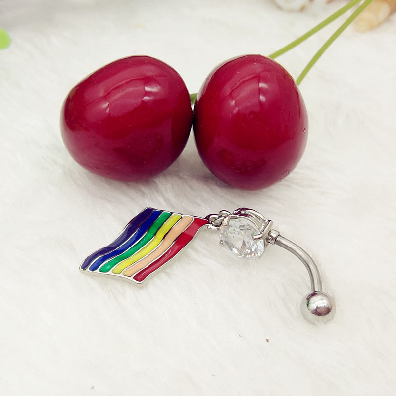 Oil Dripping Rainbow Flag Belly Button Rings Distributor