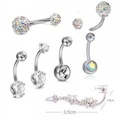 7-piece Stainless Steel Zirconia Silver Belly Button Ring Set Body Piercing Supplier