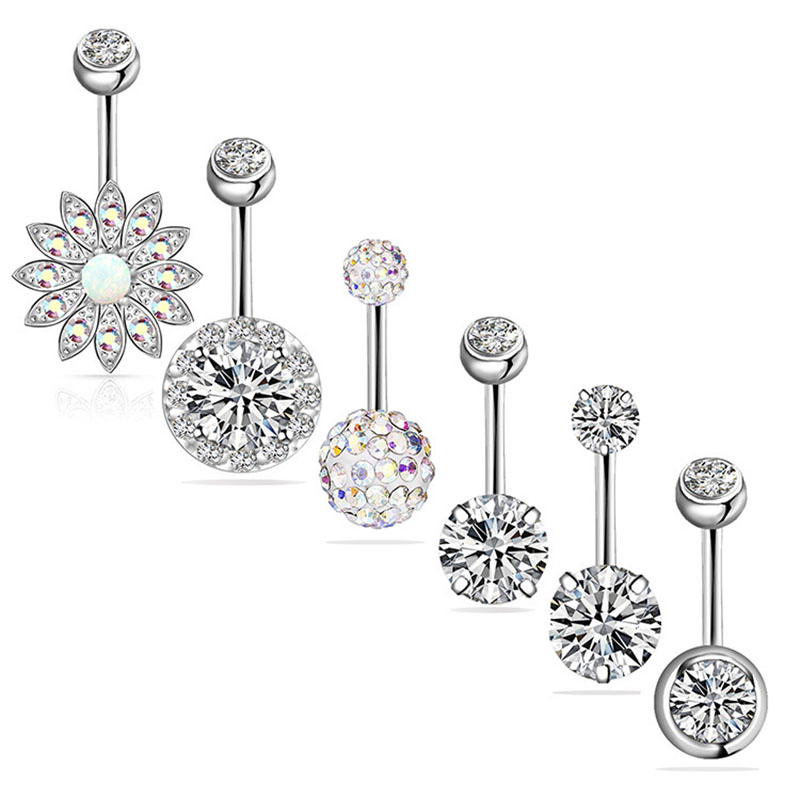 Wholesale Jewelry Six-piece Stainless Steel Zirconia Rose Gold Belly Button Ring Set