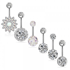 Wholesale Jewelry Six-piece Stainless Steel Zirconia Rose Gold Belly Button Ring Set