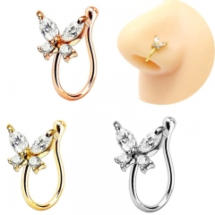 Wholesale Jewelry U-shaped Fake Nose Ring With Diamonds Butterfly Nose Studs No Hole Nose Clip Piercing