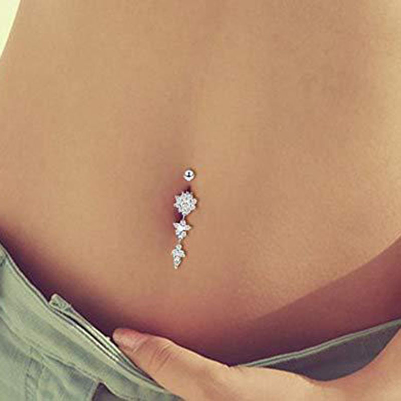 Four-piece Stainless Steel Zirconia Flower Belly Button Ring Set Supplier