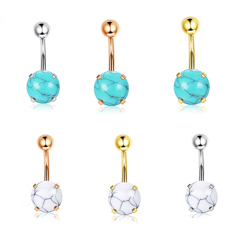 Wholesale Jewelry Explosive White Turquoise Belly Button Ring Umbilical Ring Blue Turquoise Belly Button Piercing