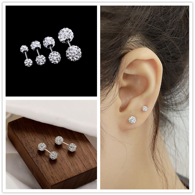 Wholesale Jewelry Full Diamond Dumbbell Ear Bone Studs Diamond Ball Tongue Studs Fine Pin
