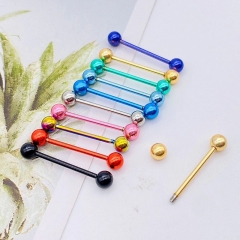 Wholesale Jewelry Stainless Steel 14g Punk Wind Straight Rod Dumbbell Nipple Ring Nipple Tongue Stud Piercing