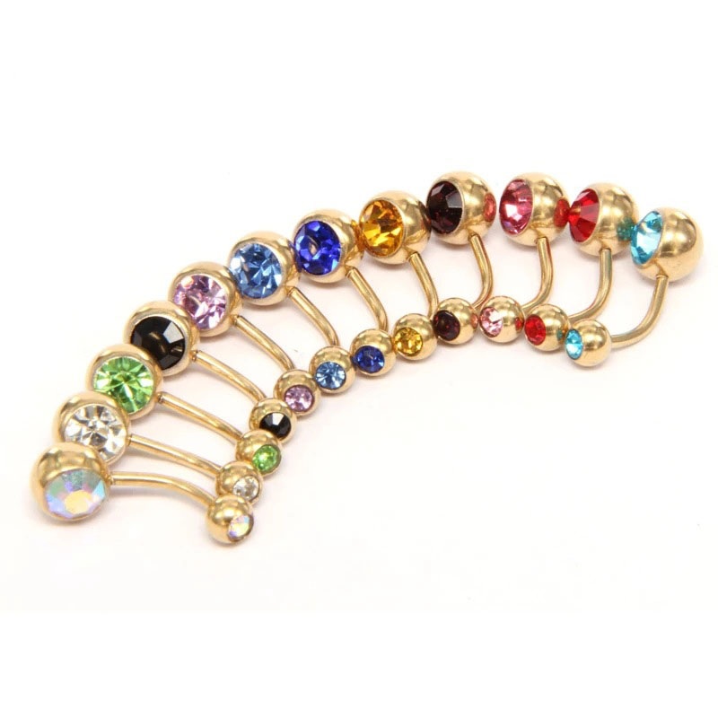 Wholesale Jewelry Crystal Short Section Gold Color Belly Button Ring Double Diamond Navel Ornaments Navel Nails