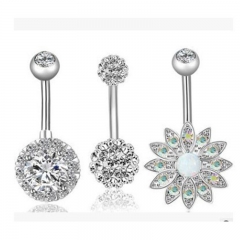 Wholesale Jewelry Sun Flower Steel Color Opal Belly Button Ring Short Navel Jewelry Body Piercing Jewelry