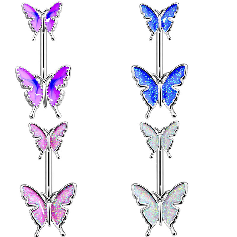 Wholesale Jewelry Punk Style Belly Button Ring Umbilical Ring Butterfly Drip Oil Belly Button Piercing