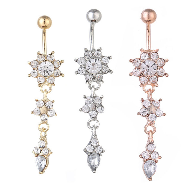 Wholesale Jewelry Flower With Diamond Belly Button Studs Stainless Steel Pierced Belly Button Ring