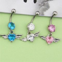 Wholesale Jewelry Heart Shaped Zirconia Wings Belly Button Ring With Pierced Belly Button