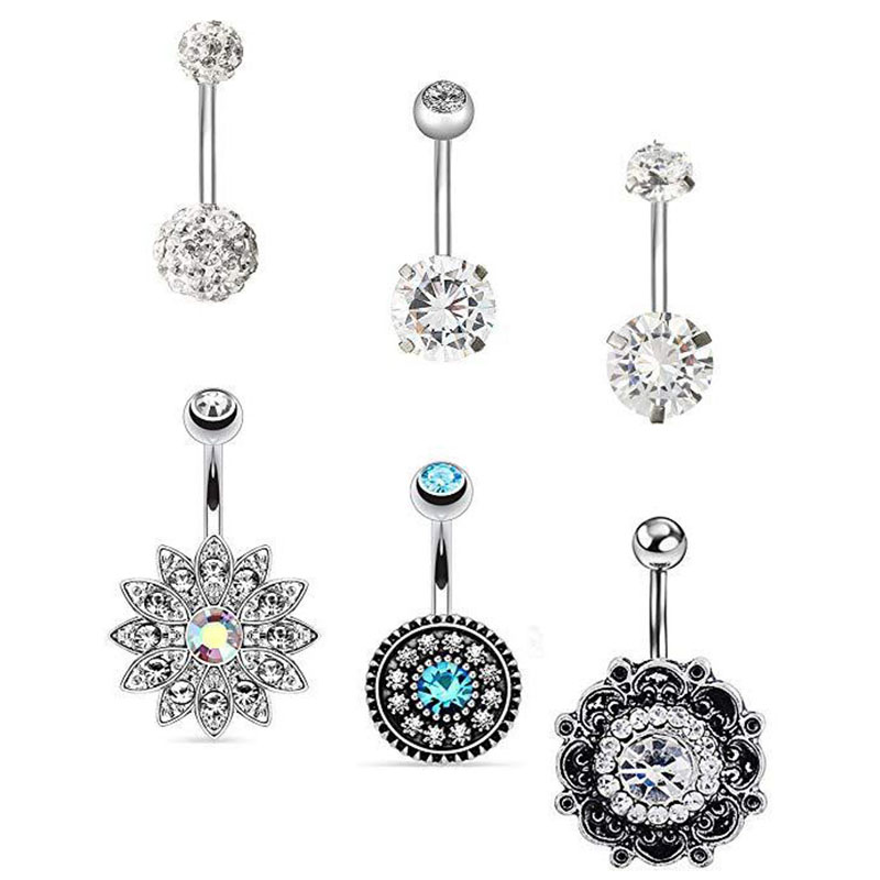 Six-piece Stainless Steel Zirconia Short Belly Button Ring Set Supplier