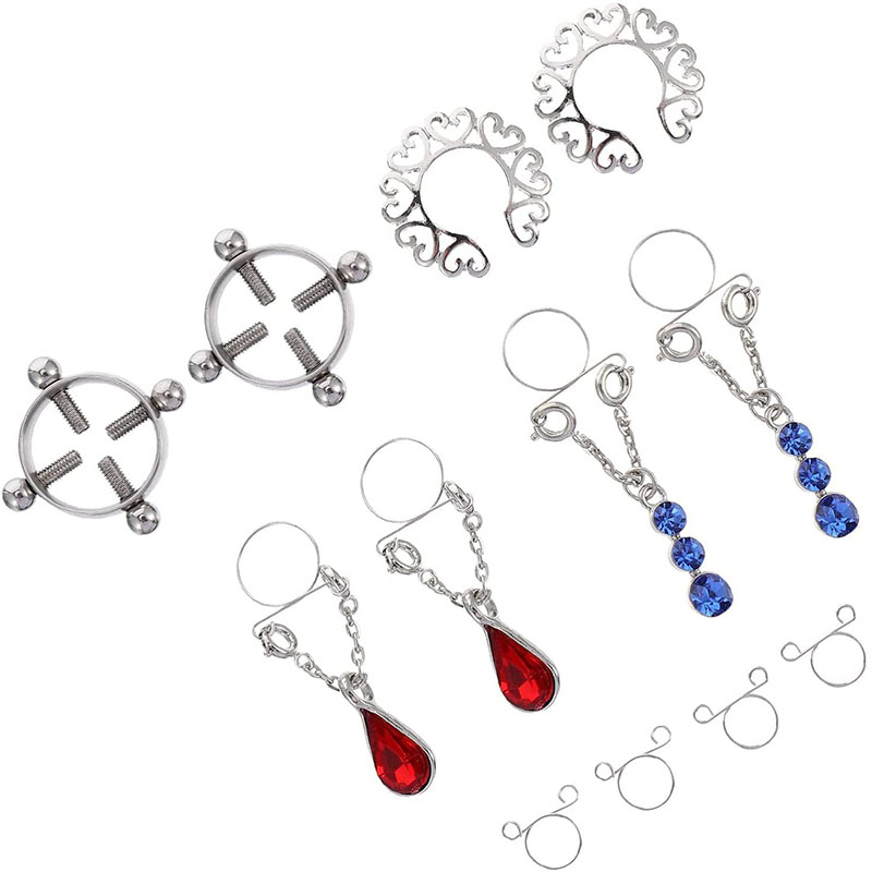 Wholesale Jewelry Stainless Steel 14g Peach Heart Punk Style Fake Nipple Ring Heart-shaped Adjustable Clip Nipple Piercing
