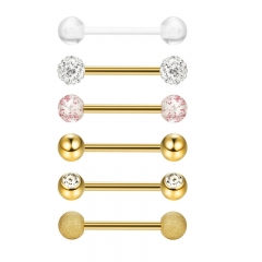 Wholesale Jewelry Full Diamond Ball Zirconia Nipple Ring Stainless Steel Frosted Nipple Studs Acrylic