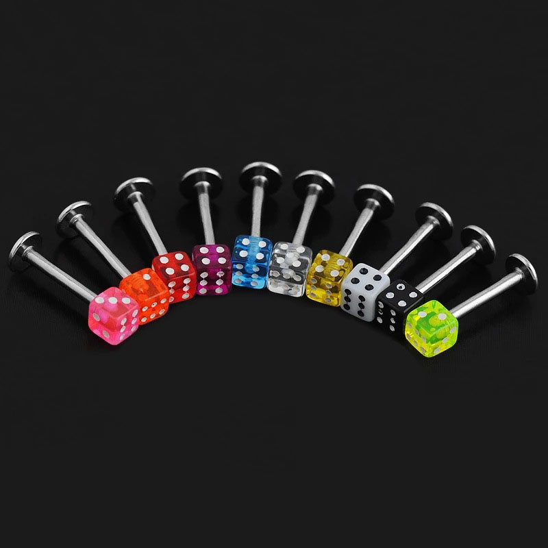 Wholesale Jewelry Zirconia Dice Earrings Lip Studs Color Seeds Inner Thread 1.2cm Sieve Ear Bone Studs