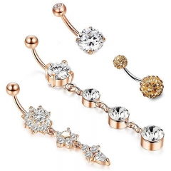 Four-piece Stainless Steel Zirconia Rose Gold Belly Button Ring Set Body Piercing Jewelry Supplier