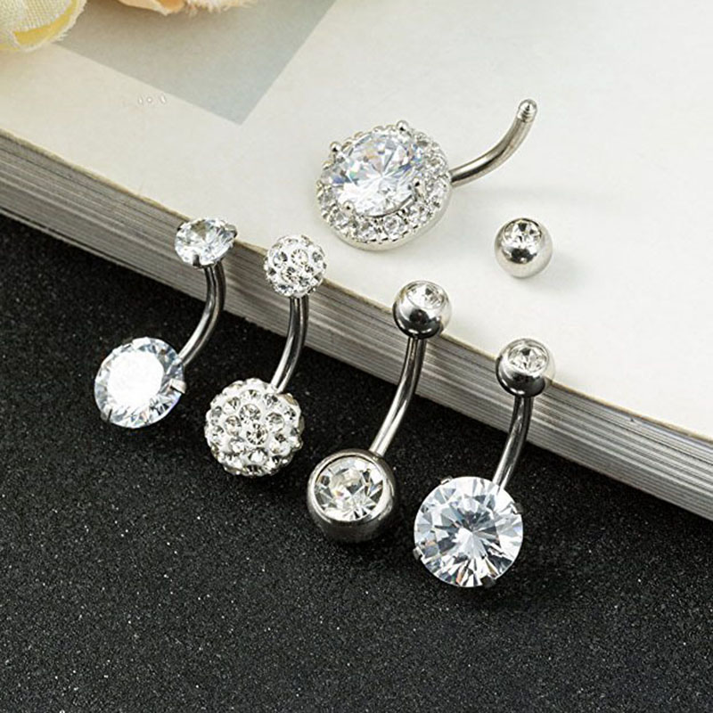 Five Piece Stainless Steel Opal Zircon Short Belly Button Ring Set Supplier