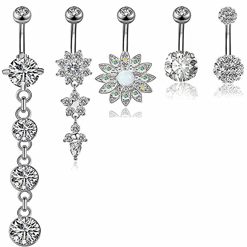 Five Piece Stainless Steel Opal Zircon Belly Button Ring Set Supplier