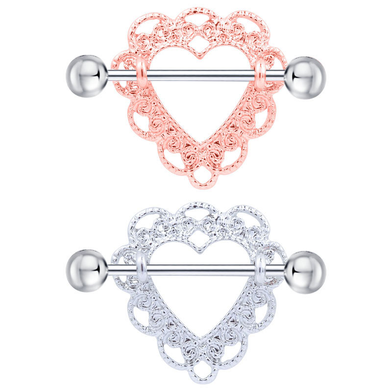 Heart-shaped Lace Leak Hollow Breast Studs Body Breast Ring Stainless Steel Anti-allergy Environmental Protection Supplier