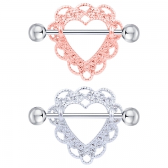 Heart-shaped Lace Leak Hollow Breast Studs Body Breast Ring Stainless Steel Anti-allergy Environmental Protection Supplier