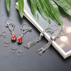 Wholesale Jewelry Explosive Fashion Red Teardrop Fake Breast Ring Tassel Adjustable Breast Ring