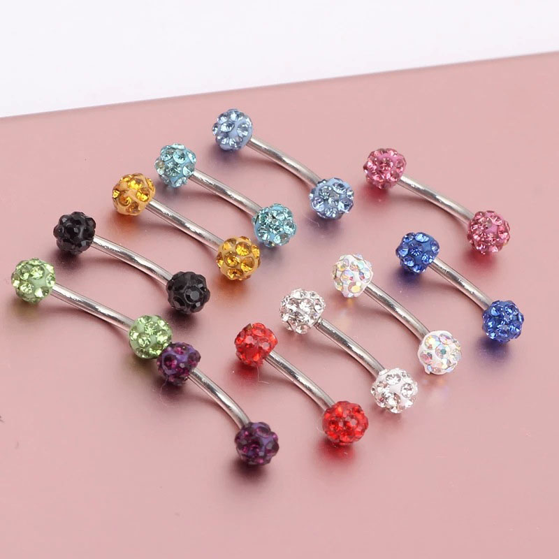 Wholesale Jewelry Full Diamond Ball Earrings Eyebrow Studs Rose Gold 1.2cm Ear Bone Studs