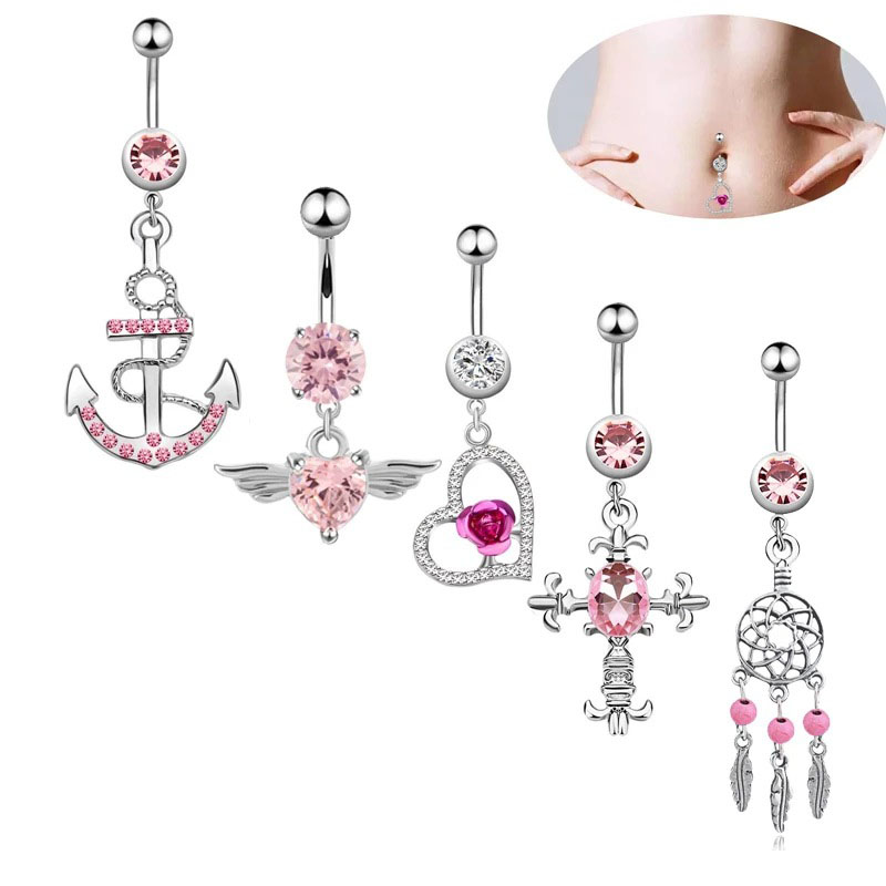 Wholesale Jewelry Dream Catcher Belly Button Ring Zirconia Navel Ring Heart-shaped Belly Button Piercing Body Jewelry
